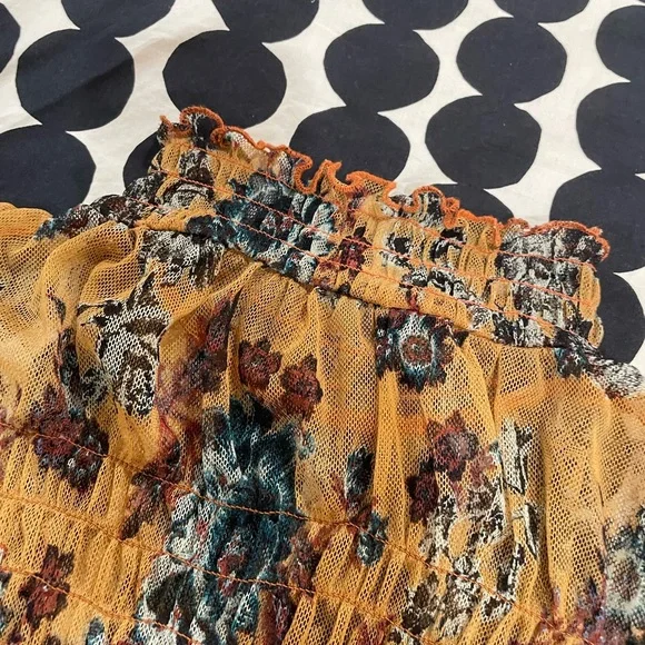 Free People Mesh Floral Ruffle Long Sleeve Top, Sz Small - Picture 7 of 8